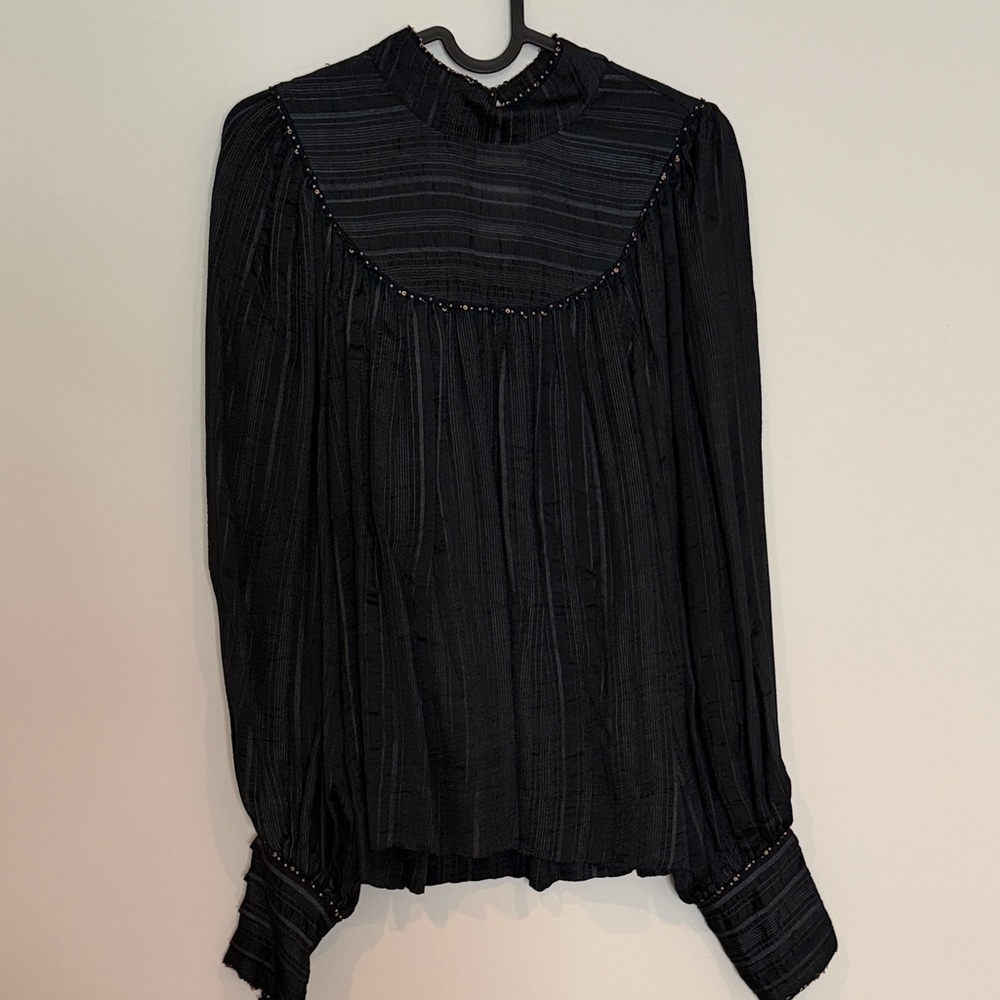 Ulla Johnson Black Pleated High-Neck Blouse
